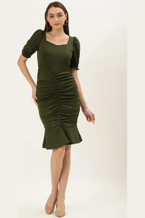 U&F Olive Solid Bodycon Dress
