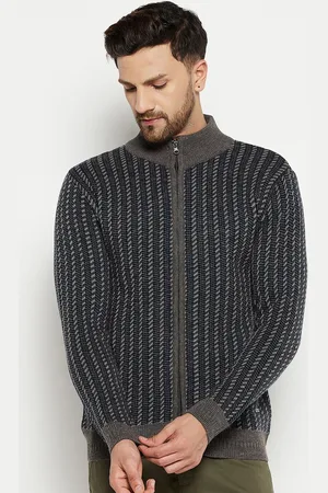 Duke Men Black & White Striped Striped Cardigan