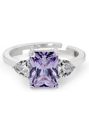 FableStreet 925 Sterling Silver Rhodium-Plated Lavender Zircon Adjustable Ring