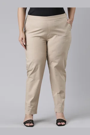 Buy Go Colors Women Solid Light Beige Viscose Mid Rise Casual Pants online