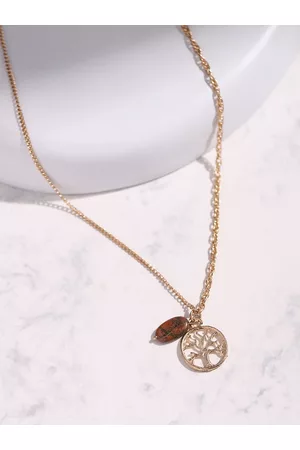 DEEBACO Gold-Toned Novelty Pendent Stone Necklace