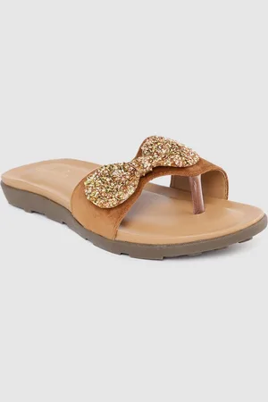 Funku Fashion Women Tan Open Toe Flats with Bows