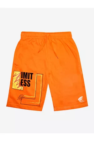 KiddoPanti Boys Orange Limitless Printed Pure Cotton Sports Shorts