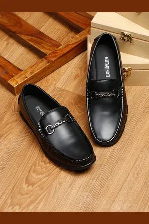MUTAQINOTI Men Black Leather Formal Loafers