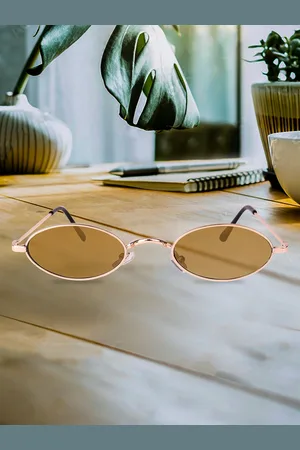 Spiky Unisex Kids Brown Lens & Gold-Toned Oval Sunglasses with UV Protected Lens