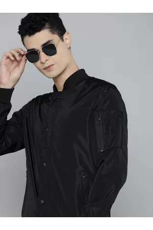 Flying Machine Men Black Solid Bomber Jacket