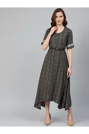 Rangriti Women Black & Grey Printed Maxi Dress