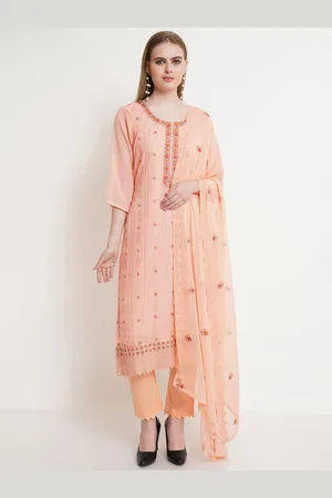 Stylee Lifestyle Peach-Coloured & Red Printed Unstitched Dress Material