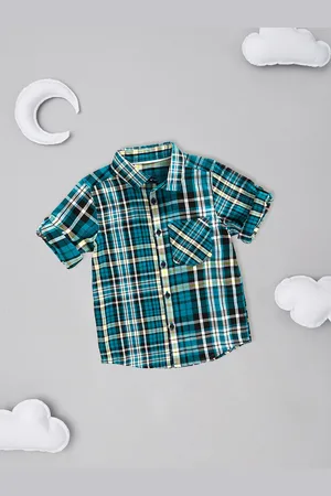 Mothercare Boys Blue Slim Fit Checked Opaque Pure Cotton Casual Shirt