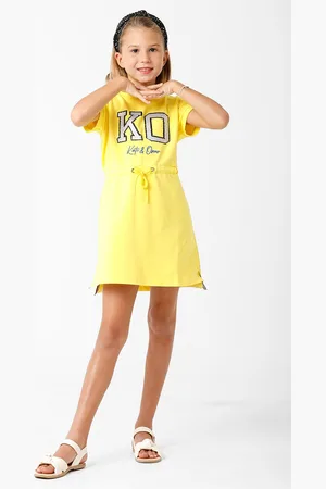 KATE & OSCAR Girls Yellow & White Embellished A-Line Dress
