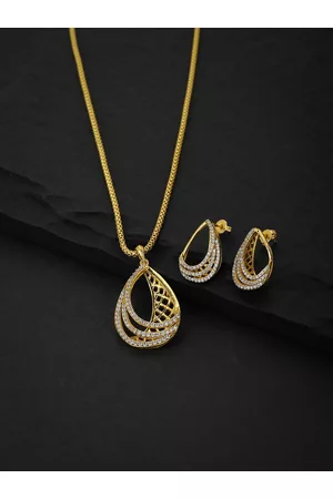 Carlton London Women Gold-Toned Handcrafted Cubic Zirconia Studded Necklace with Earrings