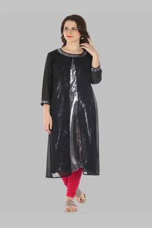 Bitterlime Women Black & Silver-Toned Quirky Embellished Kurta