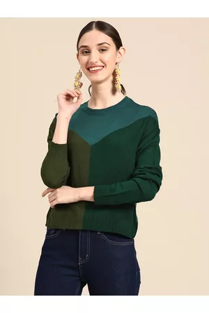 Sangria Women Olive Green Colourblocked Pullover