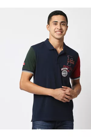 Pepe Jeans Men Navy Blue Polo Collar Applique T-shirt