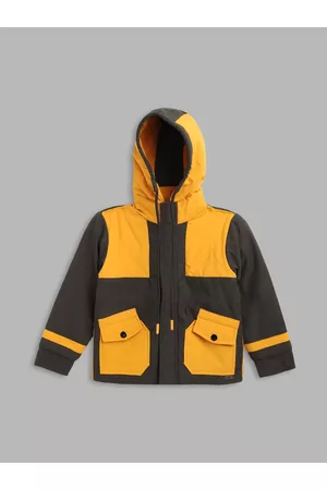 Blue Giraffe Girls Yellow & Black Colourblocked Open Front Jacket