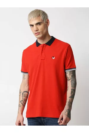 Pepe Jeans Men Red Polo Collar Regular Fit Cotton T-shirt