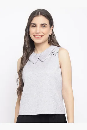 Latin Quarters Women Grey Peter Pan Collar Top