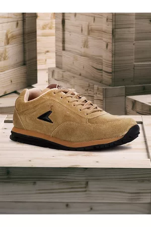 POWER Men Beige Leather Running Non-Marking Shoes