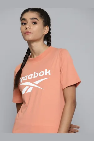 Reebok Women Peach-Coloured Brand Logo Printed Training or Gym T-shirt