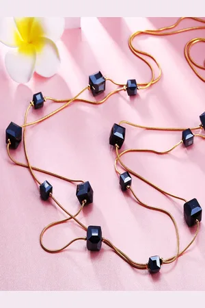 AQUASTREET Gold Plated Black Crystal Long Gold Plated Necklace Chain