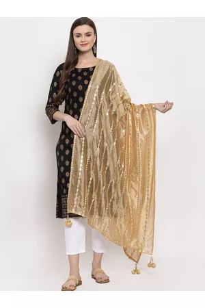 Clora Creation Beige & Gold-Coloured Striped Dupatta