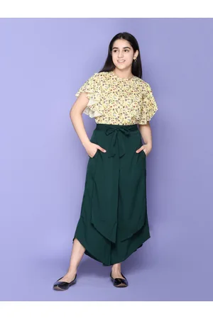 LilPicks Girls Yellow & Green Printed Top with Skirt