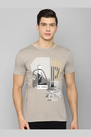 Louis Philippe Men Grey Printed Slim Fit Pure Cotton T-shirt