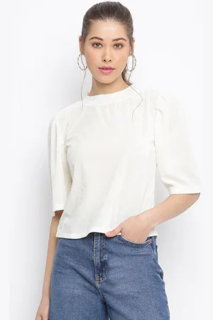Mayra Women White Velvet Crop Top