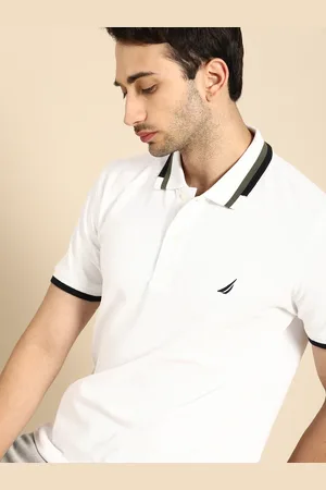 Nautica Men White, Grey& Black Colourblocked Polo Collar T-shirt