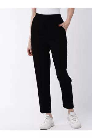 MAGRE Women Black Regular Fit Solid Cigarette Trousers