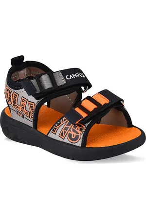 Campus Kids Grey & Orange Printed Sports Sandals