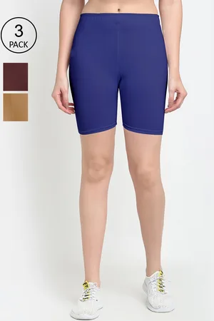 GRACIT Women Pack Of 3 Blue & Brown Cycling Sports Shorts