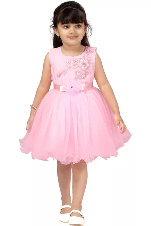 Aarika Girls Pink Embellished Net Dress