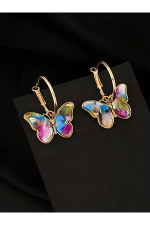 Yellow Chimes Women Purple Contemporary Hoop Drop Earrings