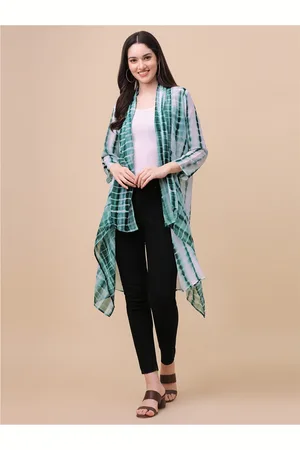 GUFRINA Women Green & White Printed Longline Shrug