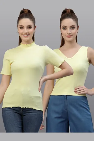 Friskers Women Pack of 2 Yellow Solid Fitted Cotton Rib Top