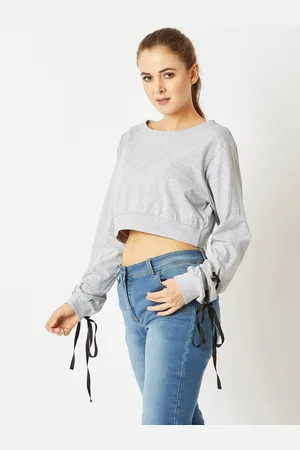 Miss Chase Women Grey Solid Crop Top