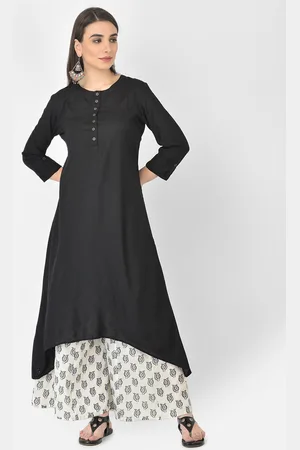 Pistaa Women Black Ethnic Motifs Kurti with Palazzos