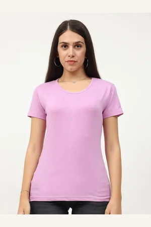 Fleximaa Women Lavender Round Neck Solid Half Sleeve T-Shirt