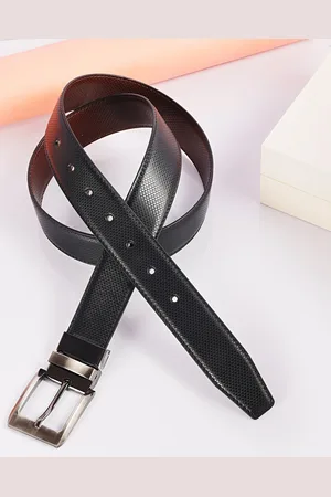 ZEVORA Men Black Textured Leather Reversible Belt