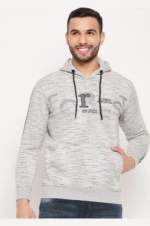 Duke Men Grey Printed Hooded Fleece Sweatshirt
