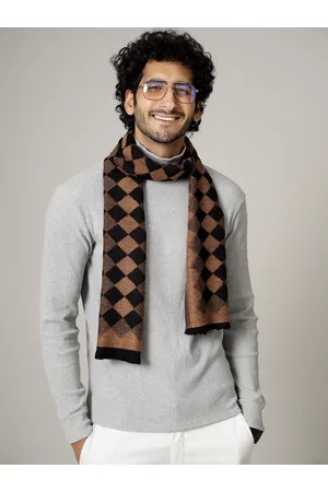HANDICRAFT PALACE Men Brown & Black Checked Wool Mufflers