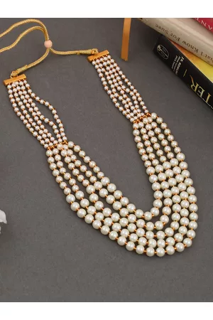 Silvermerc Designs Men Gold-Plated White Layered Necklace
