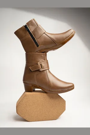 Shoetopia Girls Brown Solid Regular Boots
