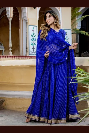 HOUSE OF JAMOTI Blue & Gold-Toned Printed Ready to Wear Lehenga & Blouse With Dupatta