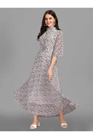 GUFRINA Women White Animal Print Georgette A-Line Maxi Dress