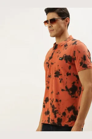 Flying Machine Men Red & Black Tie and Dye Polo Collar T-shirt
