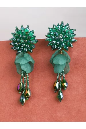 Bhana Fashion Green Contemporary Drop Earrings
