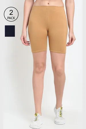 Jinfo Women Pack of 2 Beige & Navy Blue Solid Cycling Shorts