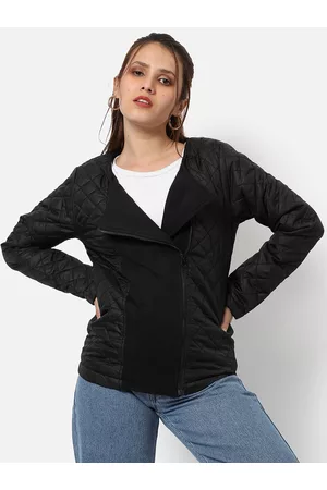 Campus Women Black Windcheater Outdoor Bomber Jacket